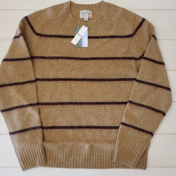 J.Crew Camel Shetland Marvin Striped Wool Sweater - NWT - Picture 1 of 7